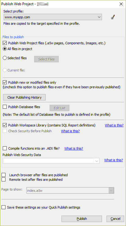 Publish Web Project settings